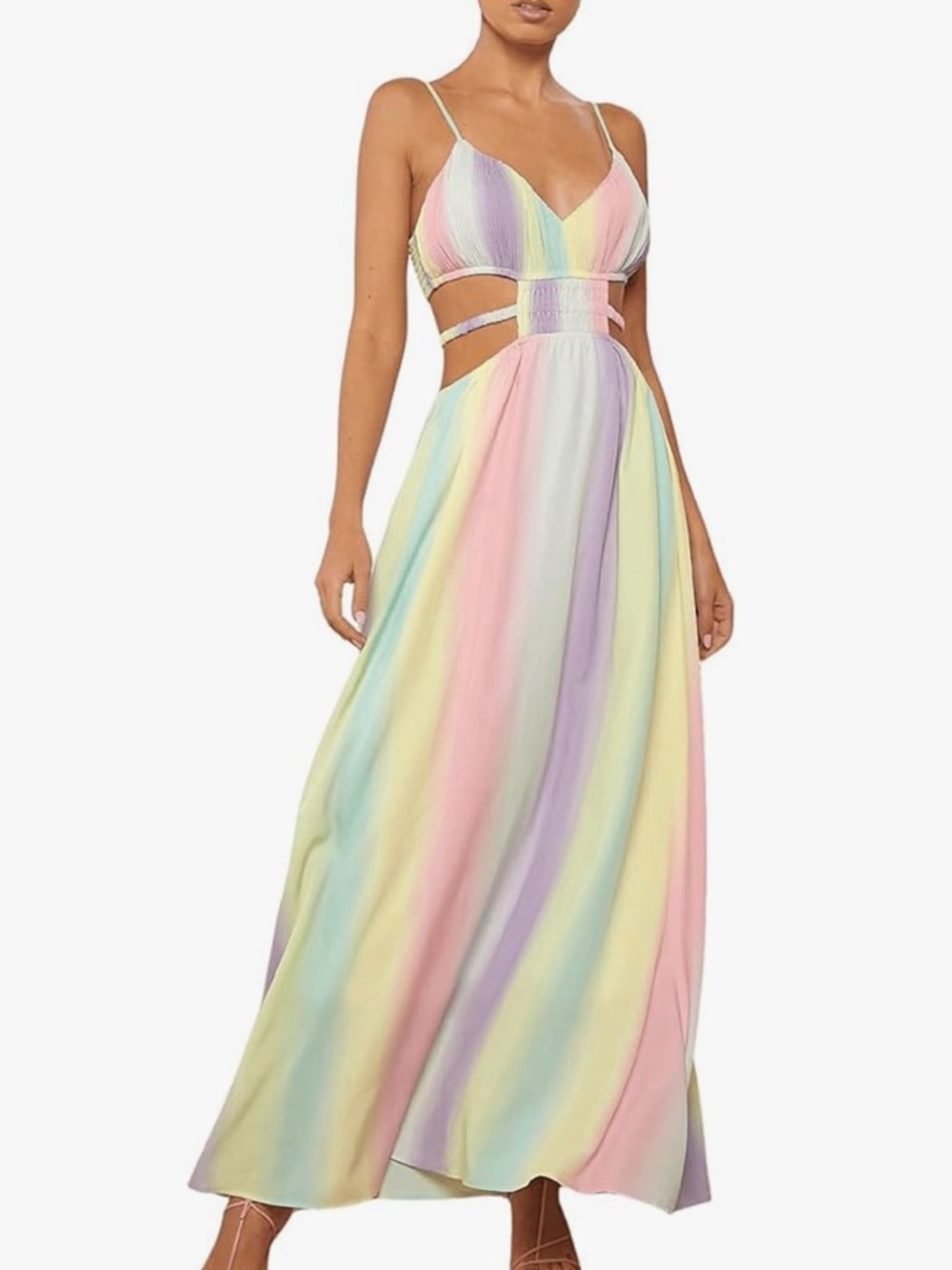 Pastel Rainbow Ombre Backless Maxi Dress - Women